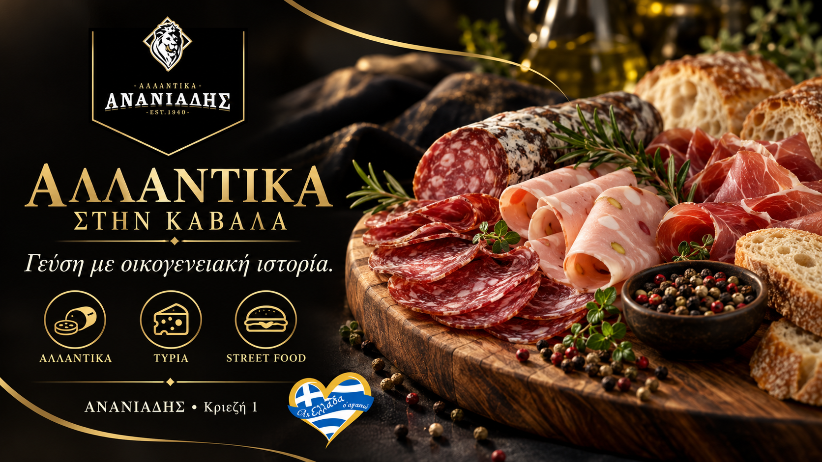 Ανανιάδης Καβάλα · Αλλαντικά και συνδυασμοί · γραφιστική εικονογράφηση Magic Lamp
