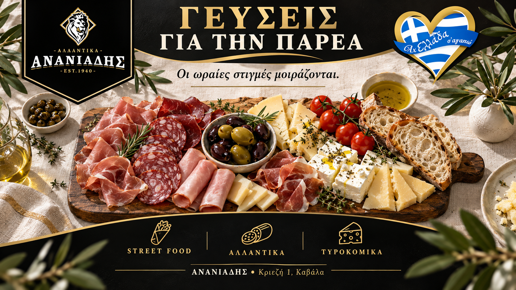 Ανανιάδης Καβάλα · Πλατό για την παρέα · γραφιστική εικονογράφηση Magic Lamp