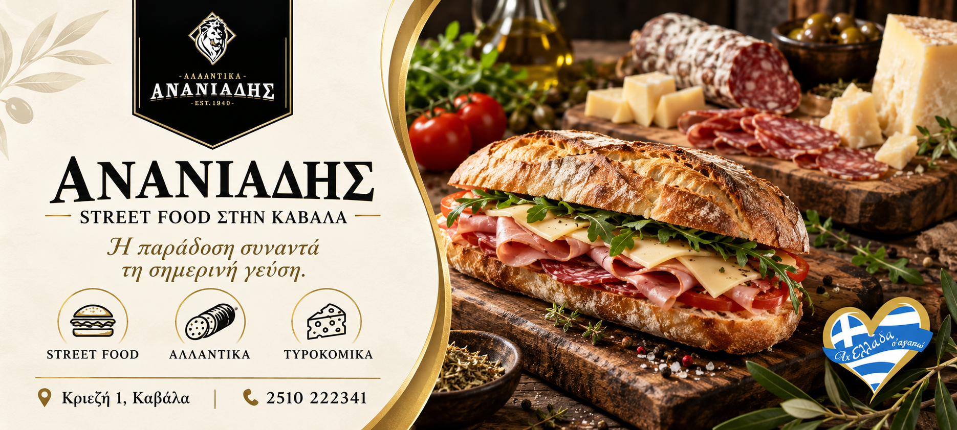 Ανανιάδης Street Food Καβάλα · γραφιστική εικονογράφηση αλλαντικών και τυροκομικών της Magic Lamp