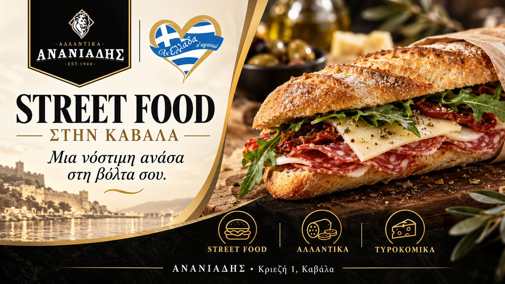 Ανανιάδης Καβάλα · Street food και sandwiches · γραφιστική εικονογράφηση Magic Lamp