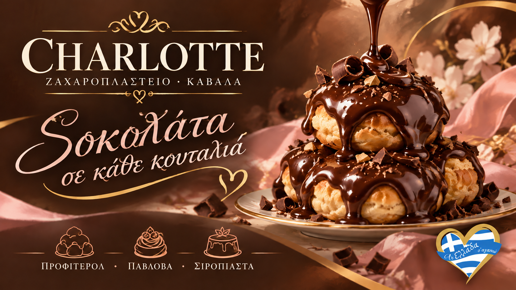 Charlotte Καβάλα · Προφιτερόλ και σοκολάτα · γραφιστική εικονογράφηση Magic Lamp