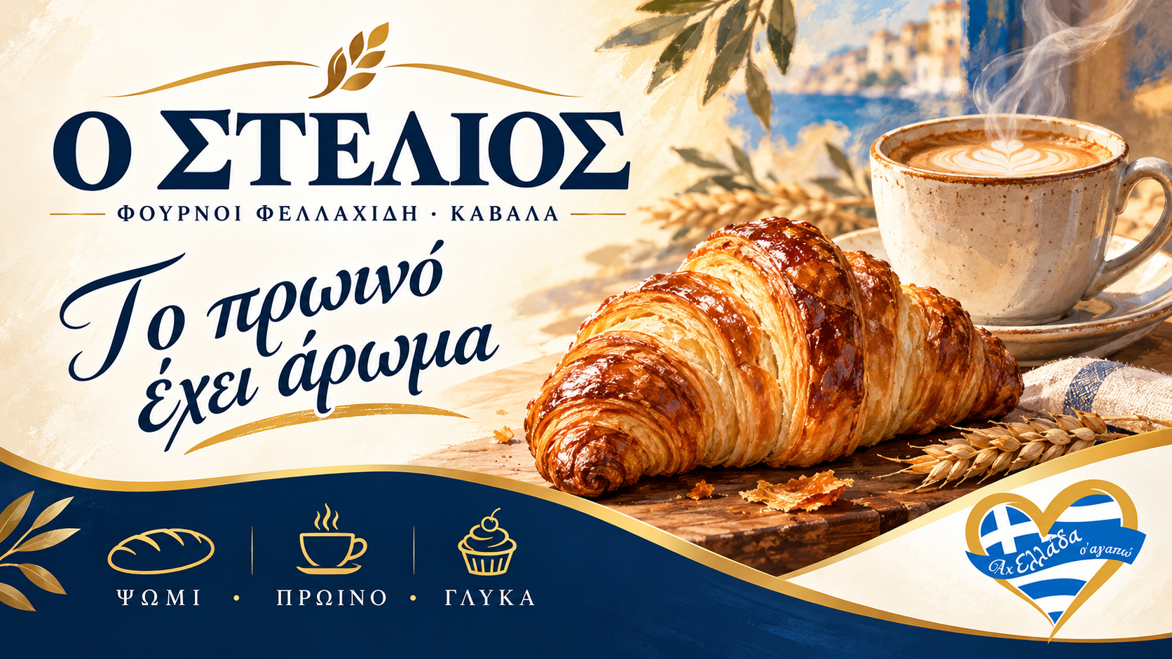 Φούρνοι Φελλαχίδη · Πρωινό και καφές · γραφιστική εικονογράφηση Magic Lamp
