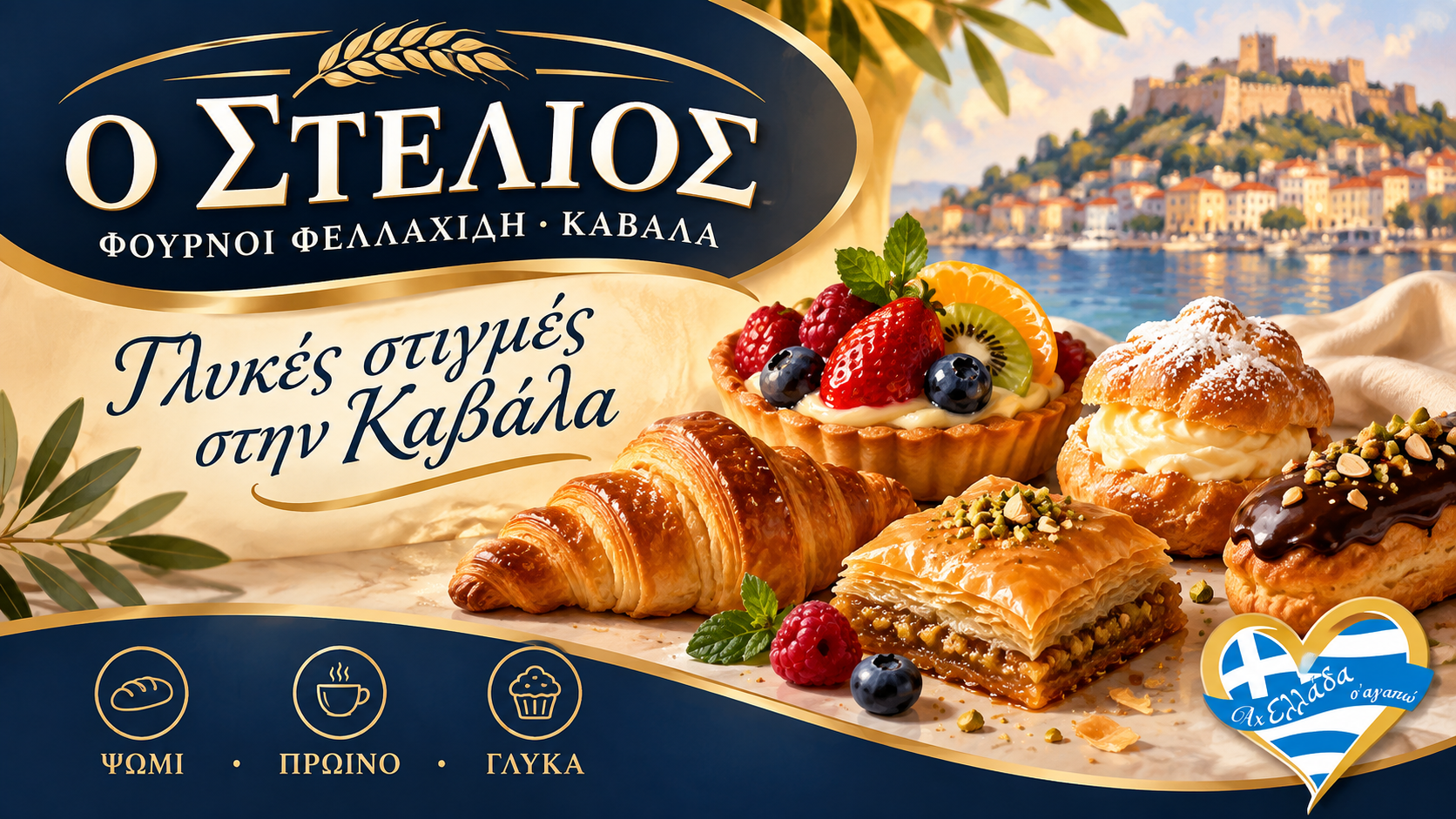 Φούρνοι Φελλαχίδη · Γλυκά και κεράσματα · γραφιστική εικονογράφηση Magic Lamp