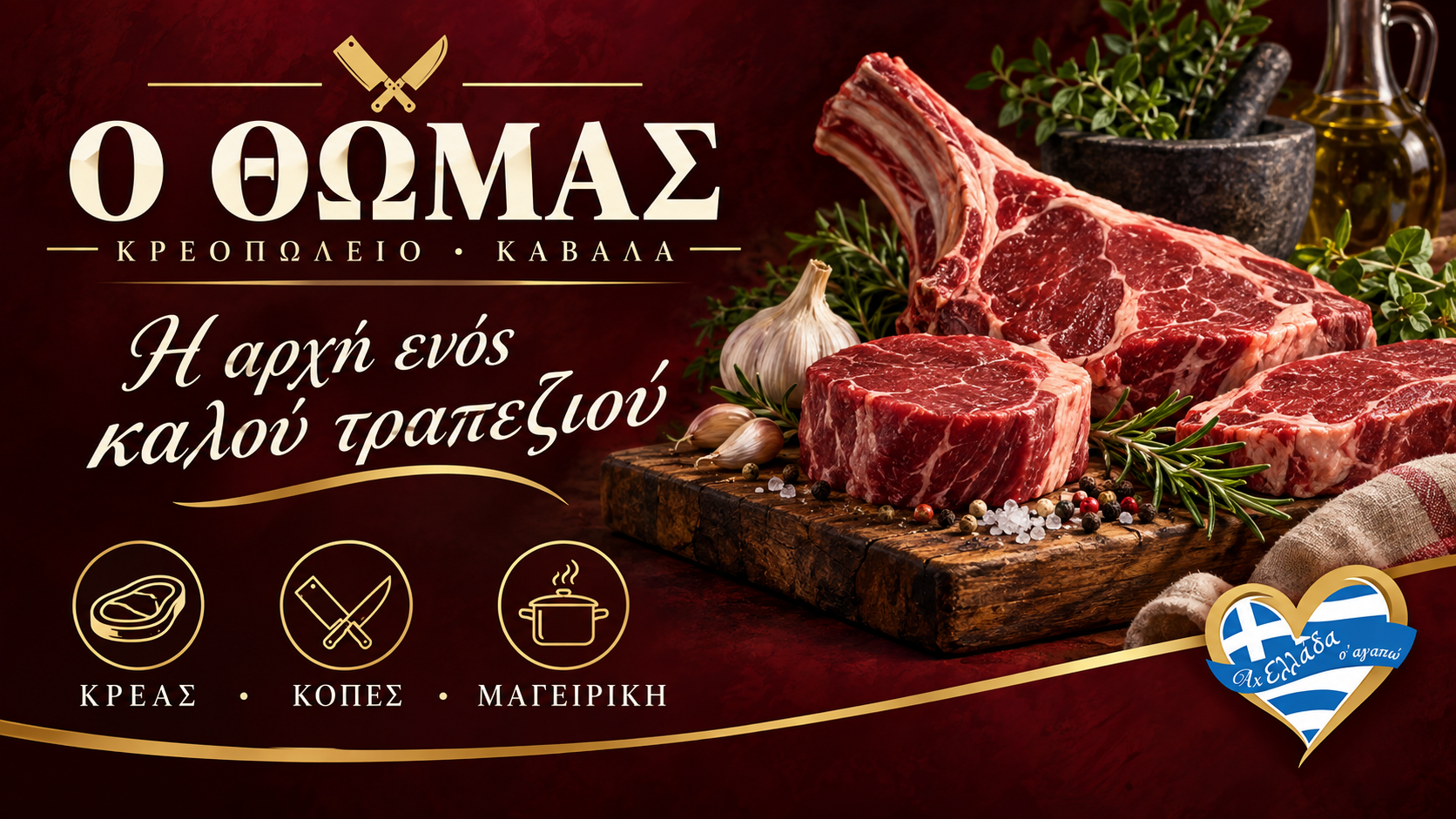 Κρεοπωλείο Ο Θωμάς · Το οικογενειακό τραπέζι · γραφιστική εικονογράφηση Magic Lamp