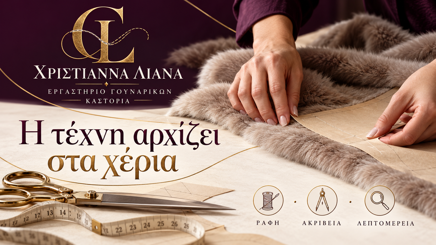 Γουναρικά Χριστιάννα Λιάνα Καστοριά | Χέρια που δουλεύουν γούνινο ύφασμα με ψαλίδι και μεζούρα | Magic Lamp Χέρια που δουλεύουν γούνινο ύφασμα με ψαλίδι και μεζούρα — Γουναρικά Χριστιάννα Λιάνα Καστοριά