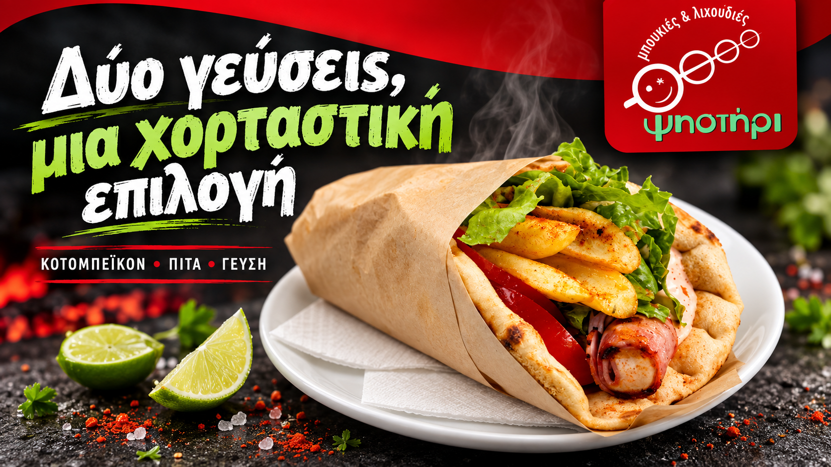 Χορταστική πίτα κοτομπέικον με ντομάτα και πράσινη σαλάτα — Ψηστήρι Καστοριά
