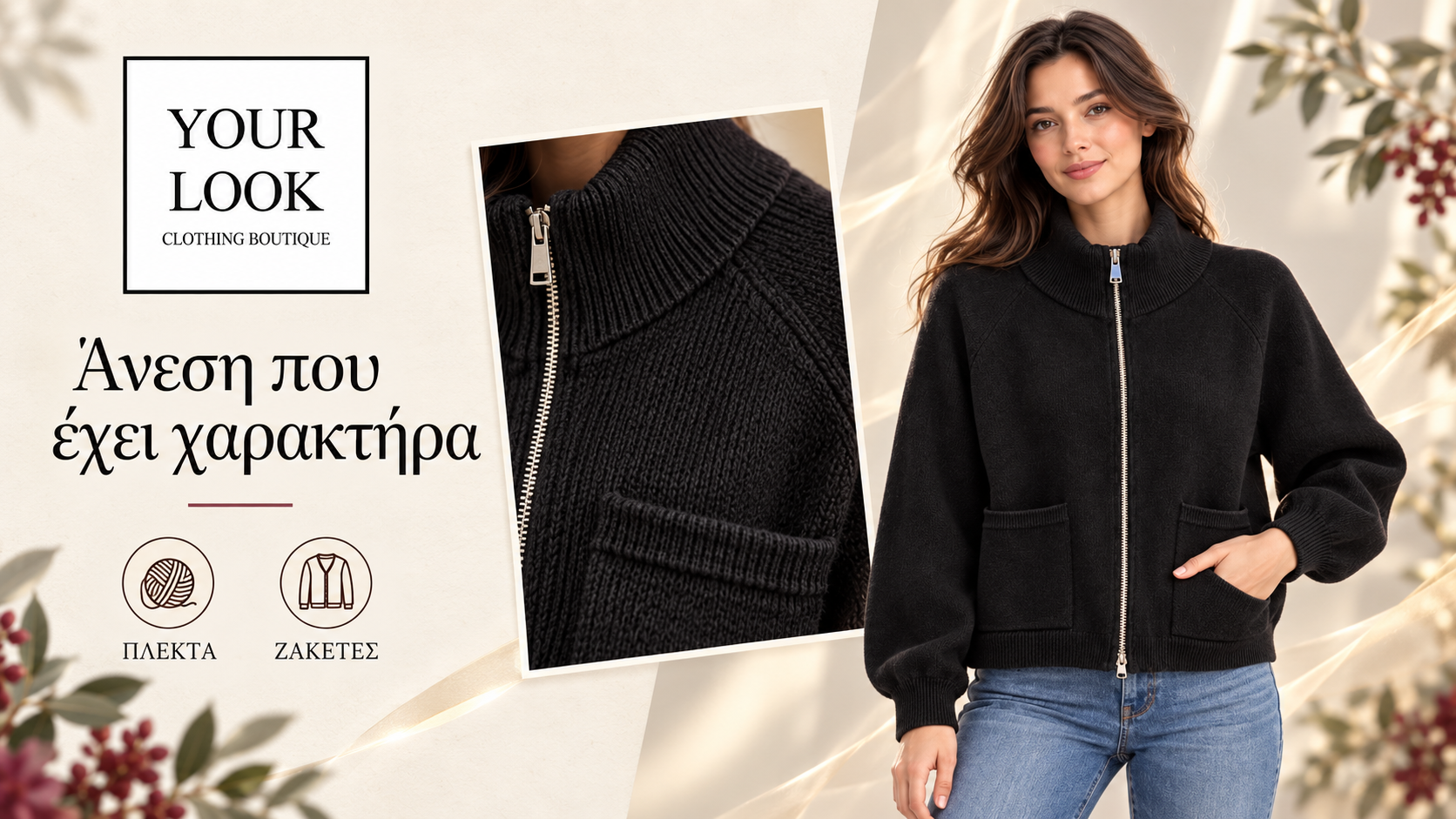 YOUR LOOK Καστοριά | Μαύρο πλεκτό με φερμουάρ και μπλε jeans | Magic Lamp Μαύρο πλεκτό με φερμουάρ και μπλε jeans — YOUR LOOK Καστοριά
